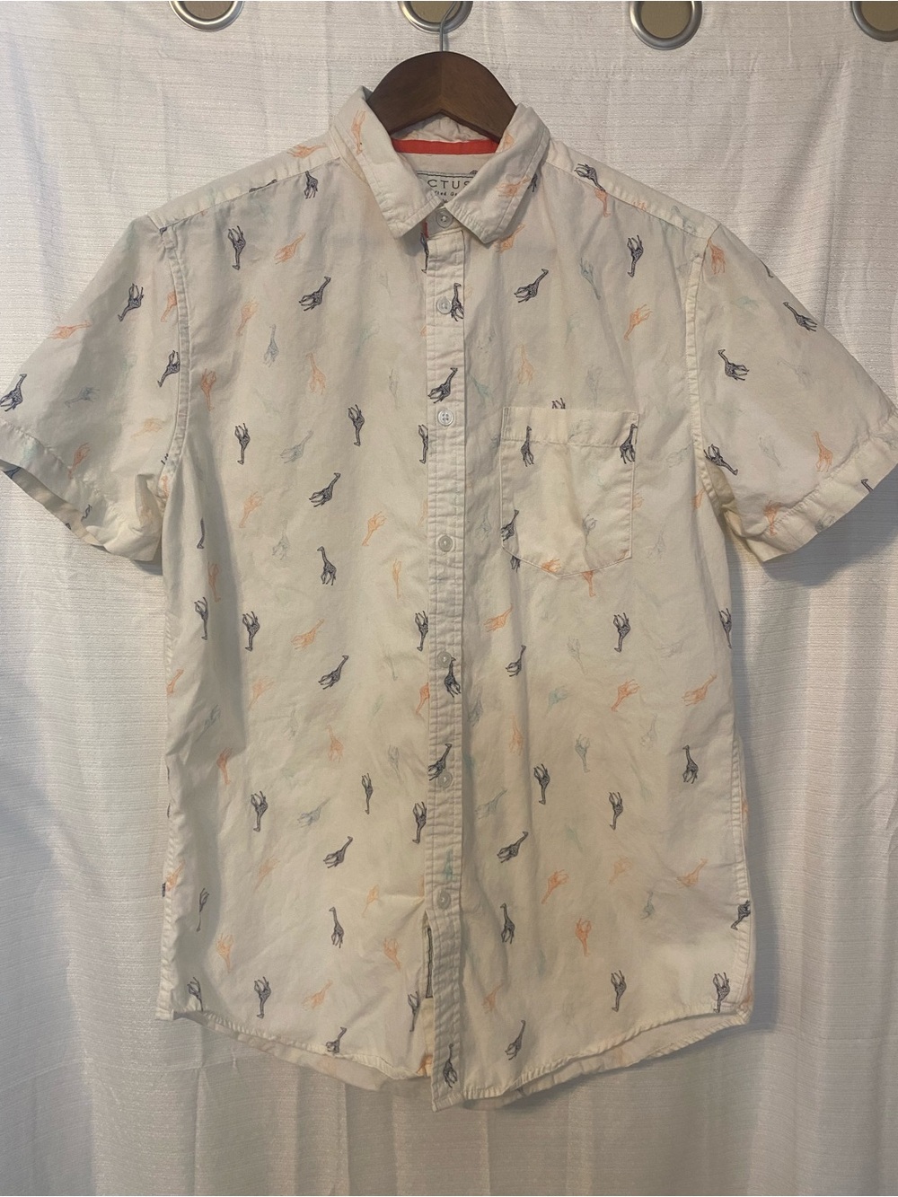 Cactus Short-Sleeve Pastel Giraffe Button-Down Shirt
